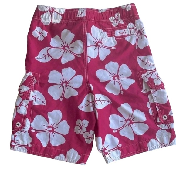 Abercrombie and Fitch Swim Trunks Y2K Hawaiian Floral Pink White Big Kid L - Picture 2 of 2